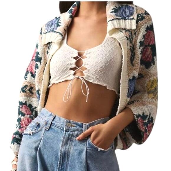 Anthropologie Floral Cocoon Slouchy Oversized BOHO Cardigan Knit Sweater 
M / L - Picture 3 of 16